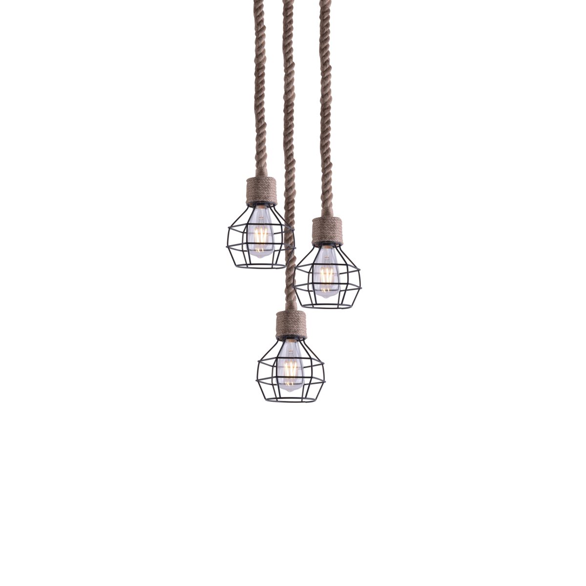 Home Lighting GRENADE-3 ROPE & BLACK PENDANT+