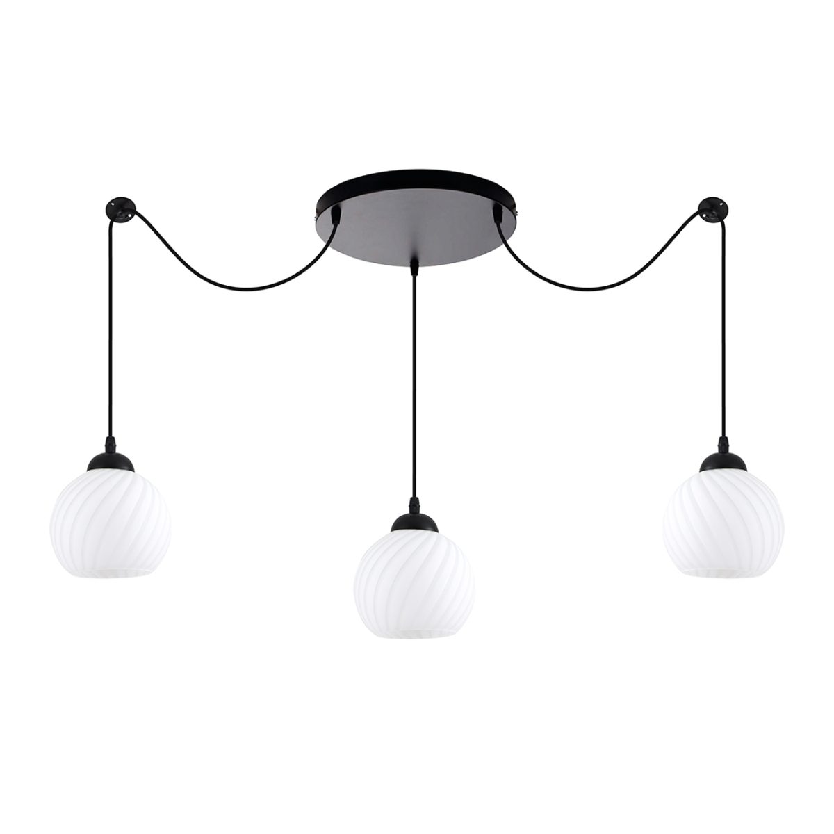 Home Lighting KQ 8865-3A SWIRL BLACK PENDANT WITH WHITE GLASSES Ε3