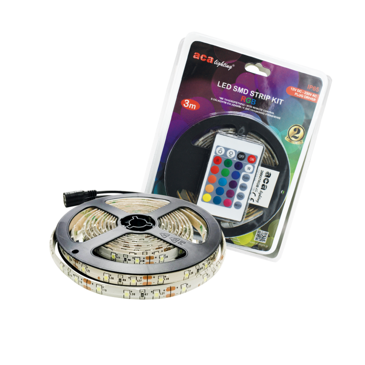 ACA LED SMD STRIP KIT 3M IP65 RGB WITH REMOTE CONTROL & 12V DC PLUG DRIVER