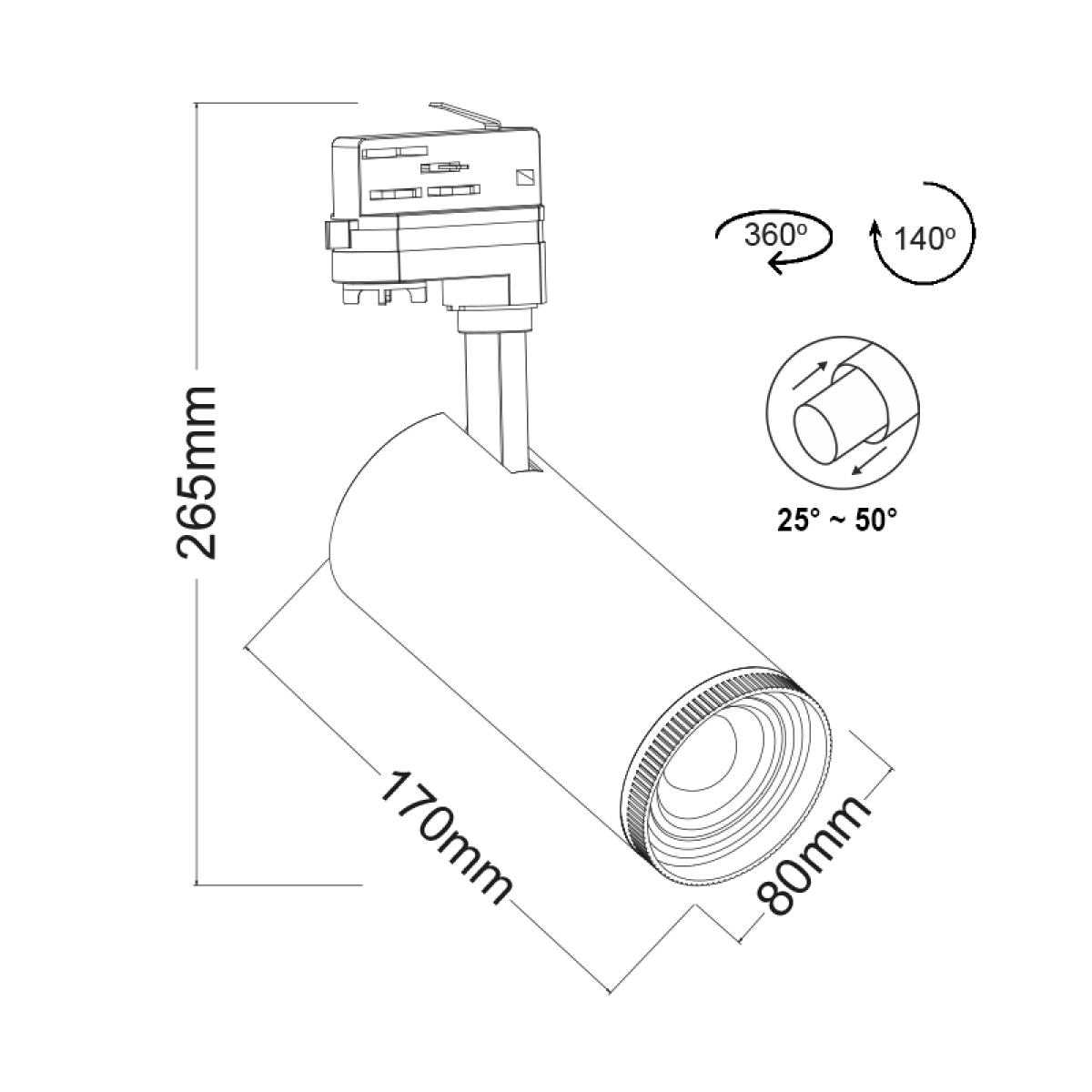 ACA WHITE LED COB TRACK LUMINAIRE AIMY 30W 4000K 4WIRES 25-50° 3100LM 230V Ra80 - Image 2