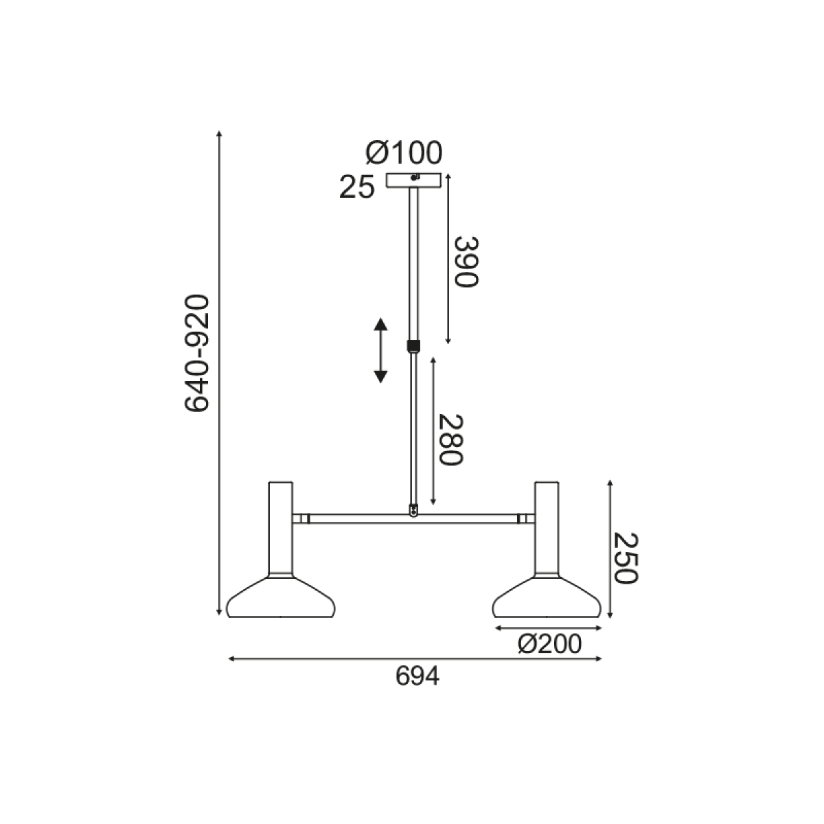 ACA ΚΡΕΜΑΣΤΟ Φ/Σ 2ΧΕ27 ΟΡΕΙΧΑΛΚΟ+ΜΑΥΡΟ 69Χ20XΗ92CM SHERLOCK - Image 2