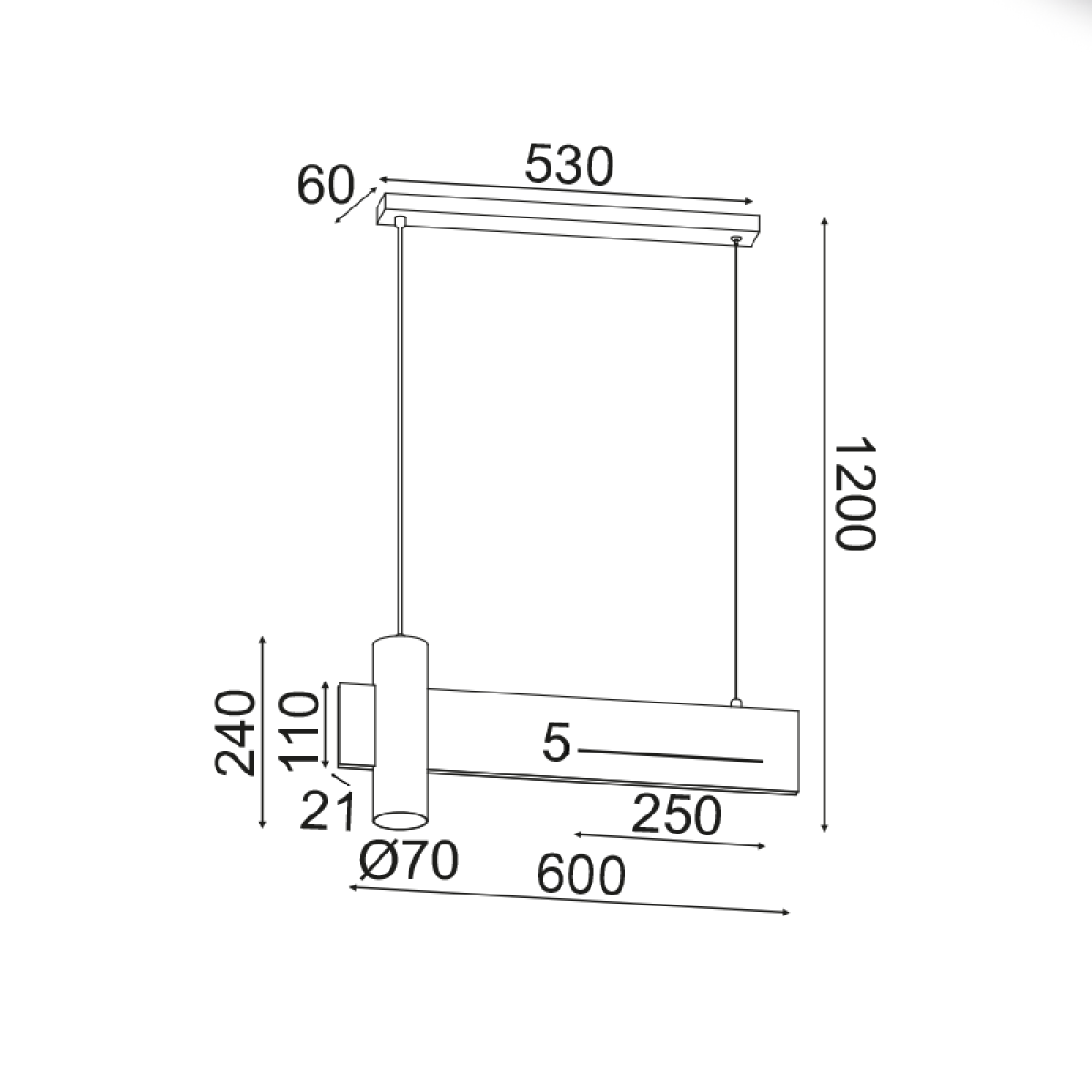 ACA ΚΡΕΜΑΣΤΟ Φ/Σ LED 1XGU10+ 12W LED 3000K 960LM ΑΠΟΧΡ.ΜΑΥΡΟΥ ΜΑΡΜΑΡΟΥ ΜΕΤ/ΚΟ 60Χ7ΧΗ120CM LINEA - Image 2