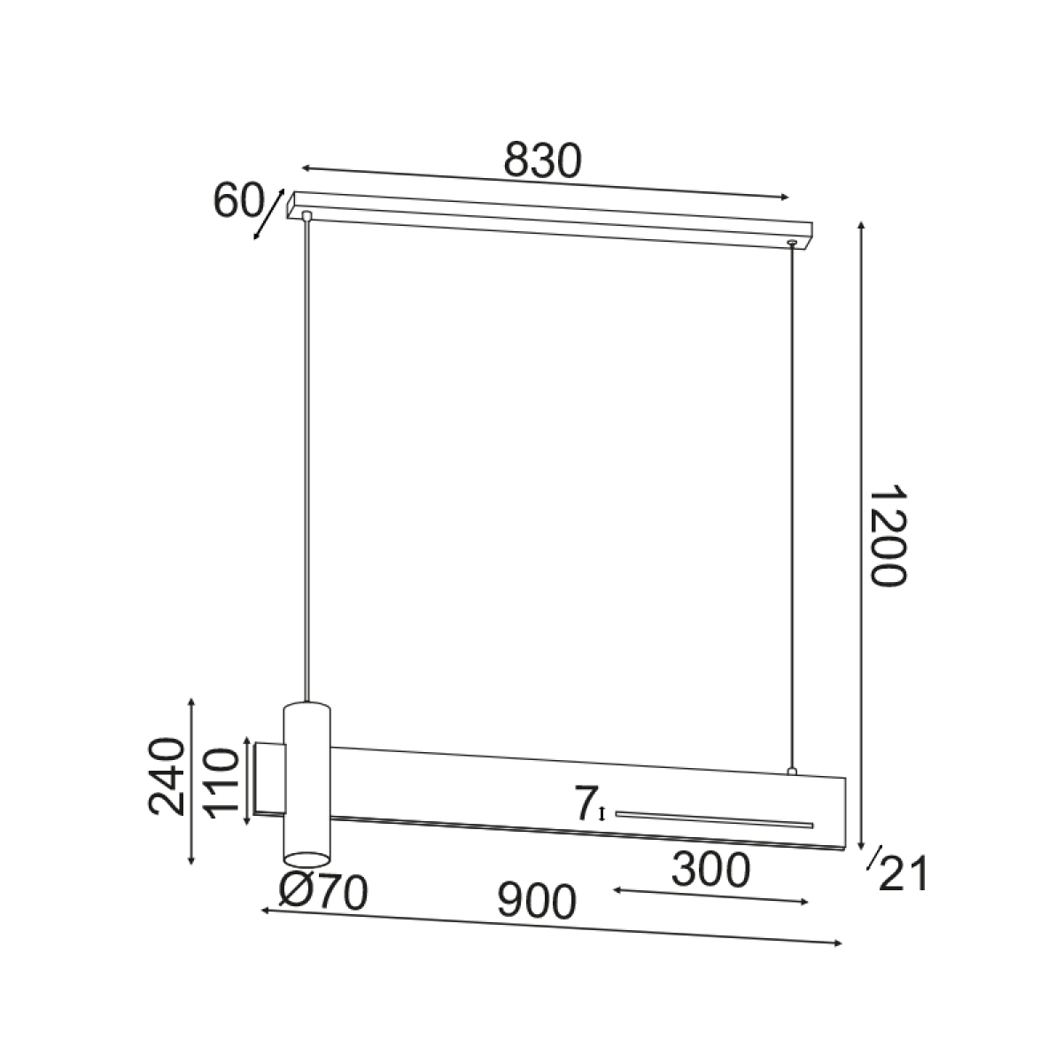 ACA ΚΡΕΜΑΣΤΟ Φ/Σ LED 1XGU10+ 18W LED 3000K 1440LM ΑΠΟΧΡ.ΜΑΥΡΟΥ ΜΑΡΜΑΡΟΥ ΜΕΤ/ΚΟ 90Χ7ΧΗ120CM LINEA - Image 2
