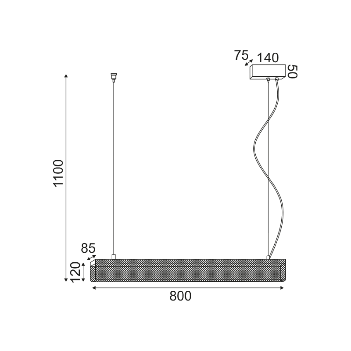 ACA  ΚΡΕΜΑΣΤΟ Φ/Σ LED 11W 3000K 1180LM ΜΕΤ/ΚΟ ΜΑΥΡΟ 8,5Χ80ΧΗ110CM OFIS - Image 2