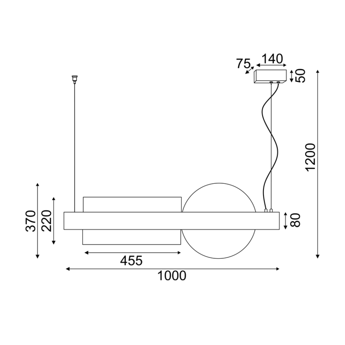 ACA  ΚΡΕΜΑΣΤΟ Φ/Σ LED 20W 3000K 2150LM ΜΕΤ/ΚΟ ΜΑΥΡΟ+ΑΚΡΥΛΙΚΟ 7,5X100XH120CM EARTH - Image 2