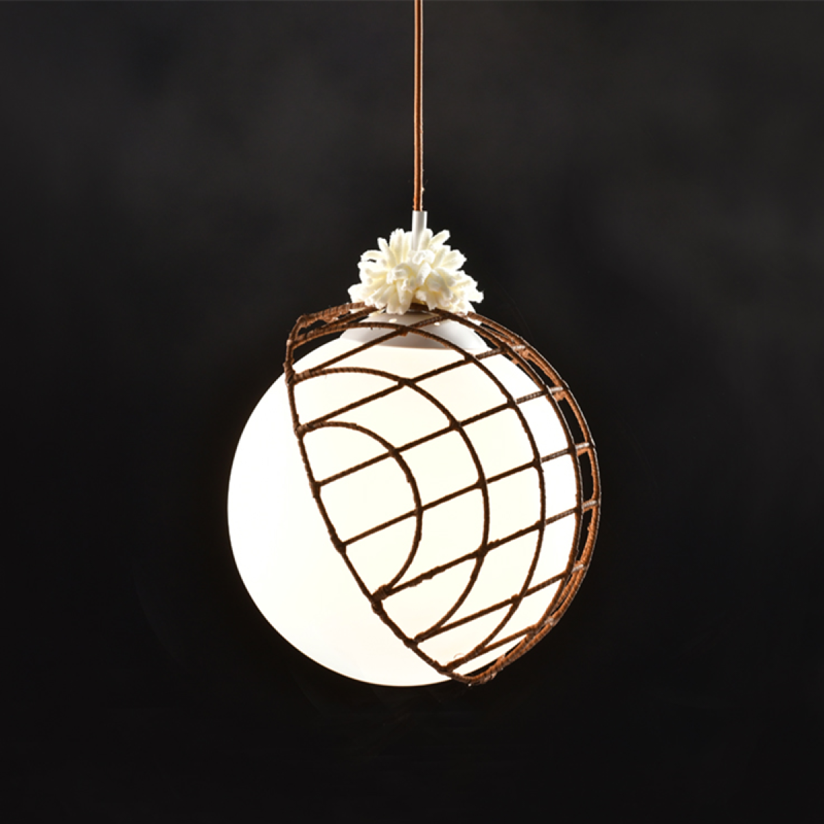 ACA ΚΡΕΜΑΣΤΟ Φ/Σ 1ΧΕ27 RATTAN+ΛΕΥΚΟ ΓΥΑΛΙ D33XH120CM AURORA - Image 2