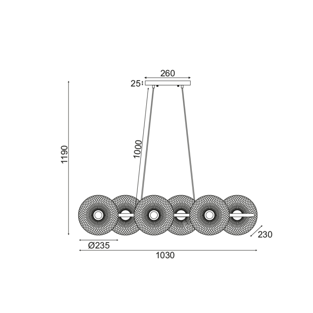 ACA ΚΡΕΜΑΣΤΟ Φ/Σ 6ΧΕ27 ΜΑΥΡΟ ΜΕΤΑΛΛΙΚΟ 103Χ35ΧΗ119CM KOBE - Image 3