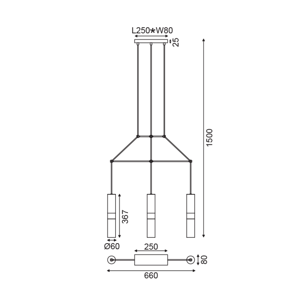 ACA   ΚΡΕΜΑΣΤΟ Φ/Σ 3XGU10 ΜΑΥΡΟ ΜΕΤΑΛΛΙΚΟ 66X8XH150CM DA VINCI - Image 2