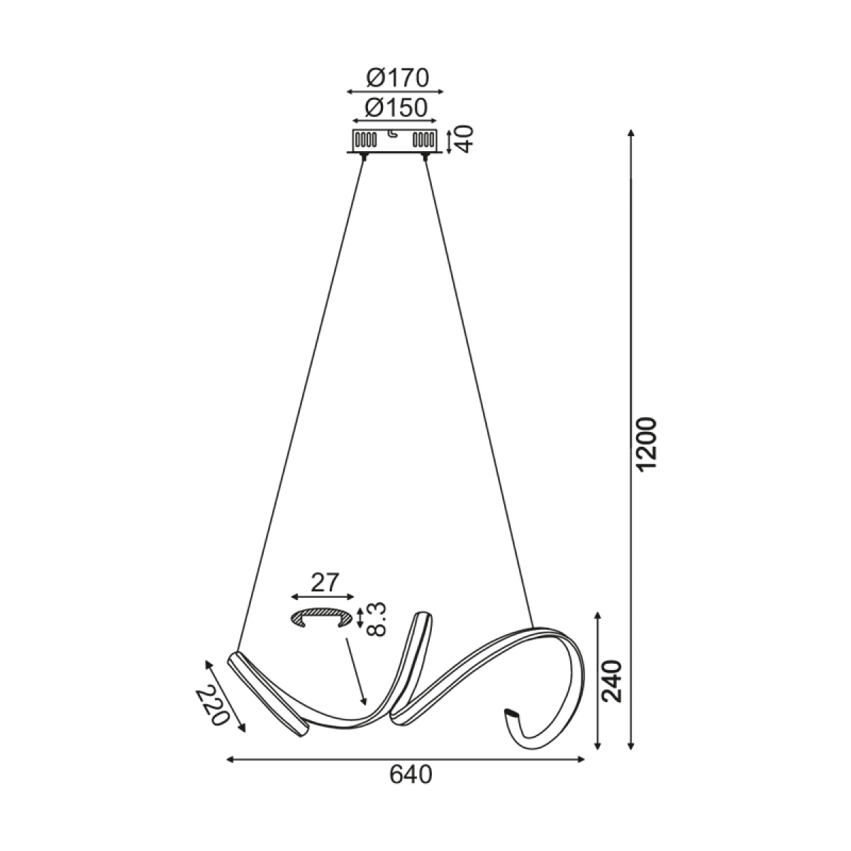 ACA ΚΡΕΜΑΣΤΟ Φ/Σ LED 40W 3000K 2400LM ΜΑΥΡΟ ΑΛΟΥΜΙΝΙΟ 64X22ΧΗ120CM CLEO - Image 2