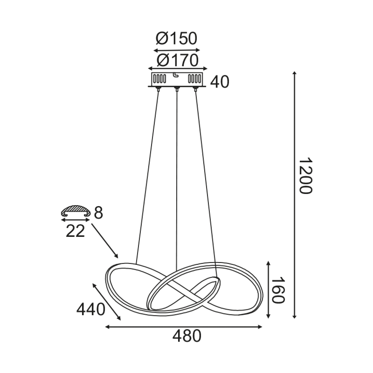ACA ΚΡΕΜΑΣΤΟ Φ/Σ LED 48W 3000K 2880LM ΧΡΩΜΙΟ ΑΛΟΥΜΙΝΙΟ 48Χ44XΗ120CM GORDIUS - Image 2