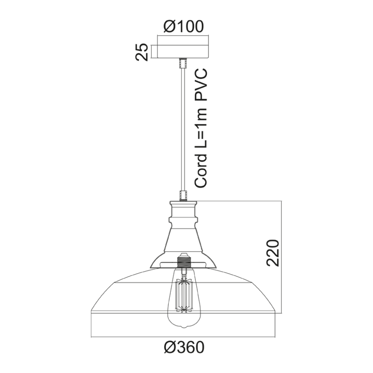 ACA ΚΑΜΠΑΝΑ ΜΕΤΑΛΛΙΚΗ ΜΑΥΡΗ Φ36CM 1ΧE27 MINORE - Image 2