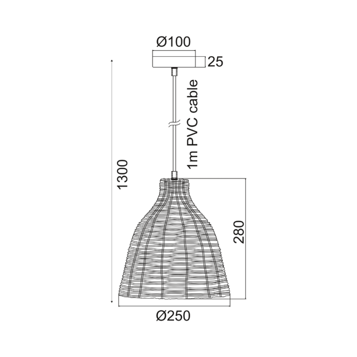 ACA ΚΡΕΜΑΣΤΟ Φ/Σ 1ΧΕ27 ΚΑΛΑΘΙ Φ26ΧΗ120CM OIA - Image 3