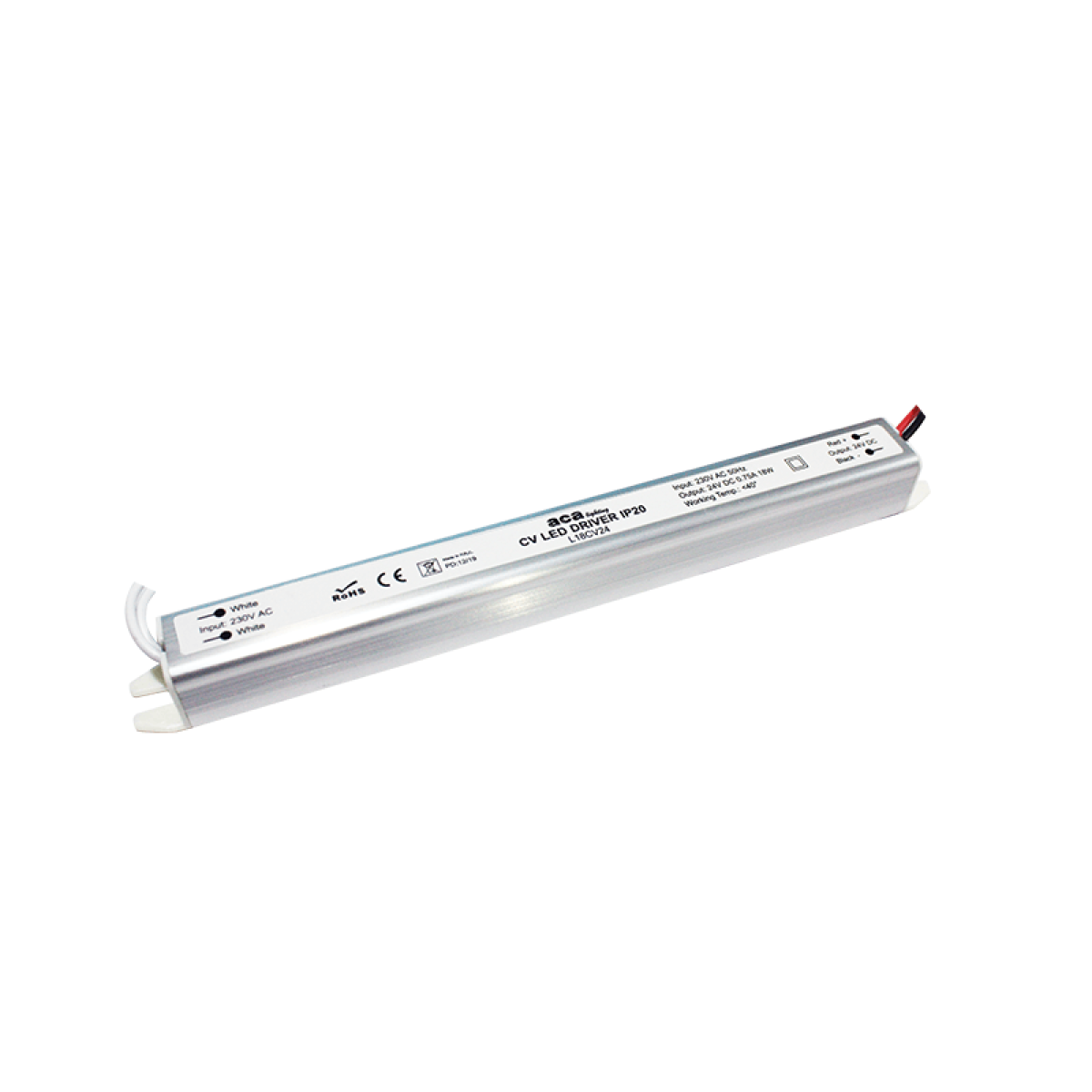 ACA LINEAR METAL CV LED DRIVER 18W 230V AC-24V DC 0.75A IP20 WITH CABLES