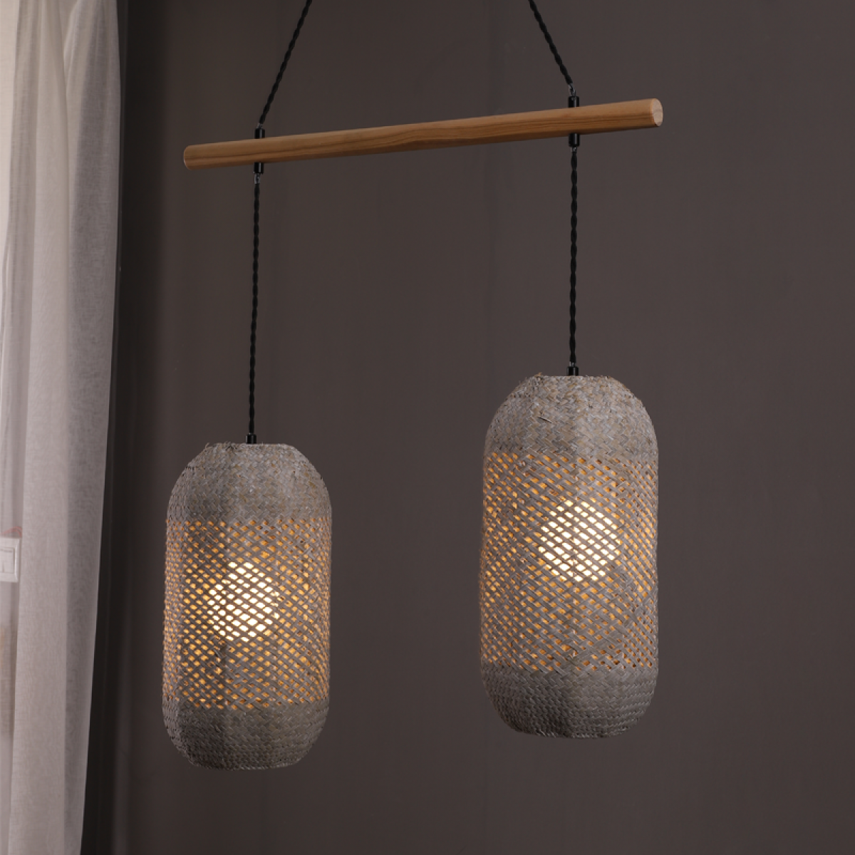 ACA ΚΡΕΜΑΣΤΟ Φ/Σ 2ΧΕ27 RATTAN+ΞΥΛΟ 60X20XH120CM COCONUT - Image 2