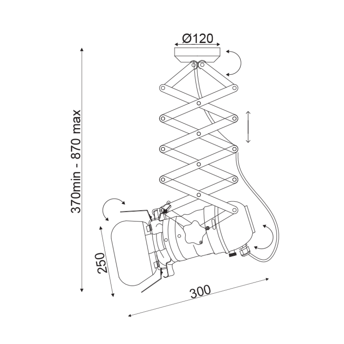 ACA ΟΡΟΦΗΣ Φ/Σ 1ΧΕ27 ΜΕΤΑΛΛΙΚΟ ΜΑΥΡΟ 20Χ34Χ90CM ALMODOVAR - Image 2