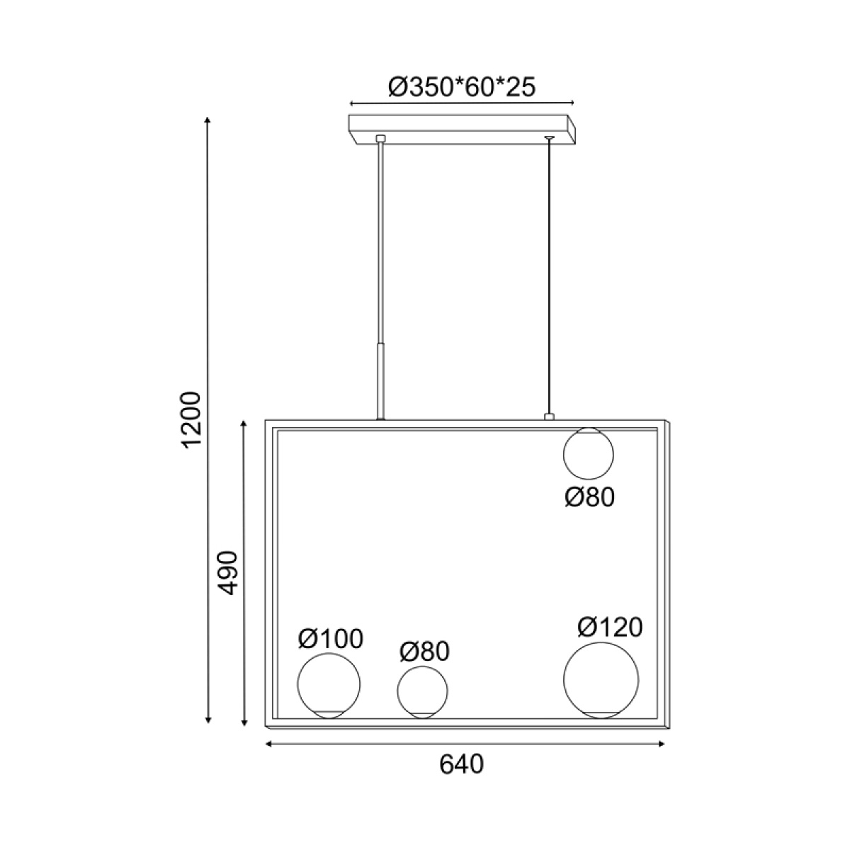 ACA ΚΡΕΜΑΣΤΟ Φ/Σ 4xG9 QUADRO ΜΑΥΡΟ ΜΕΤ/ΚΟ +ΛΕΥΚΟ ΓΥΑΛΙ 64Χ12Χ120CM - Image 3