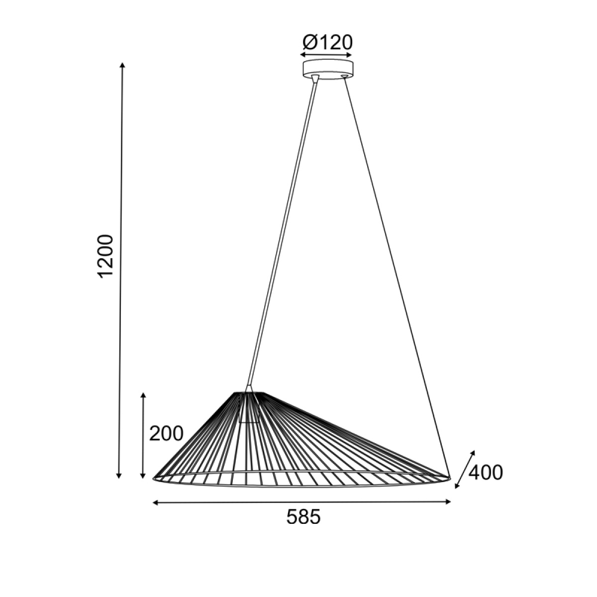 ACA ΚΡΕΜΑΣΤΟ Φ/Σ 1xE27 CAPPELLO ΜΑΥΡΟ ΜΕΤ/ΚΟ 60Χ40X120CM - Image 3