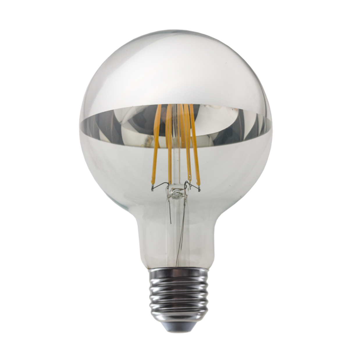ACA LED FILAMENT E27 DIM G95 SILVER 8W 2700K 230V AC 900LM RA80