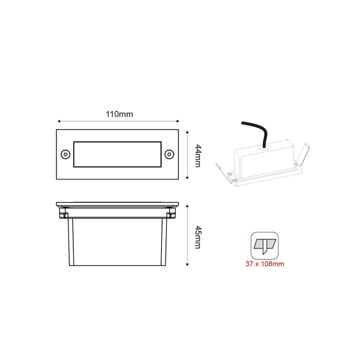 ACA LED STEP LUMINAIRE 110X44 G 2W 3000K 90Lm 230V IP54 RA80 - Image 2