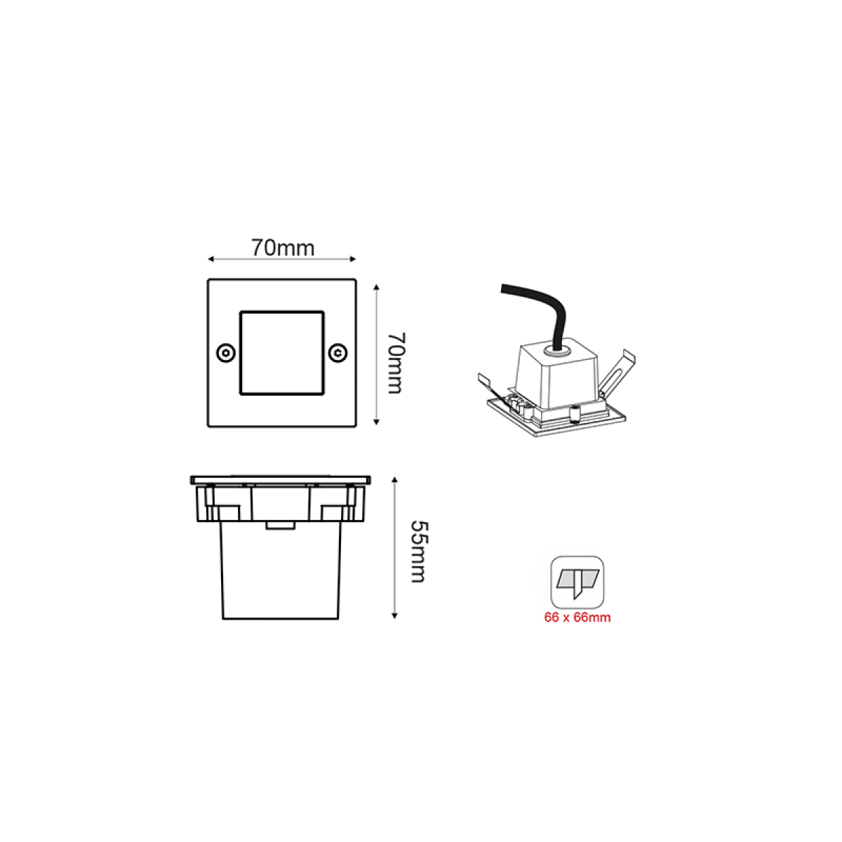ACA LED STEP LUMINAIRE 70X70 NM 2W 3000K 90Lm 230V IP54 RA80 - Image 2