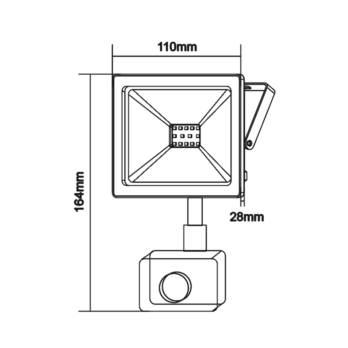 ACA BLACK SENSOR LED SMD FLOOD LUMINAIRE IP66 20W 3000K 1600Lm 230V RA80 - Image 2
