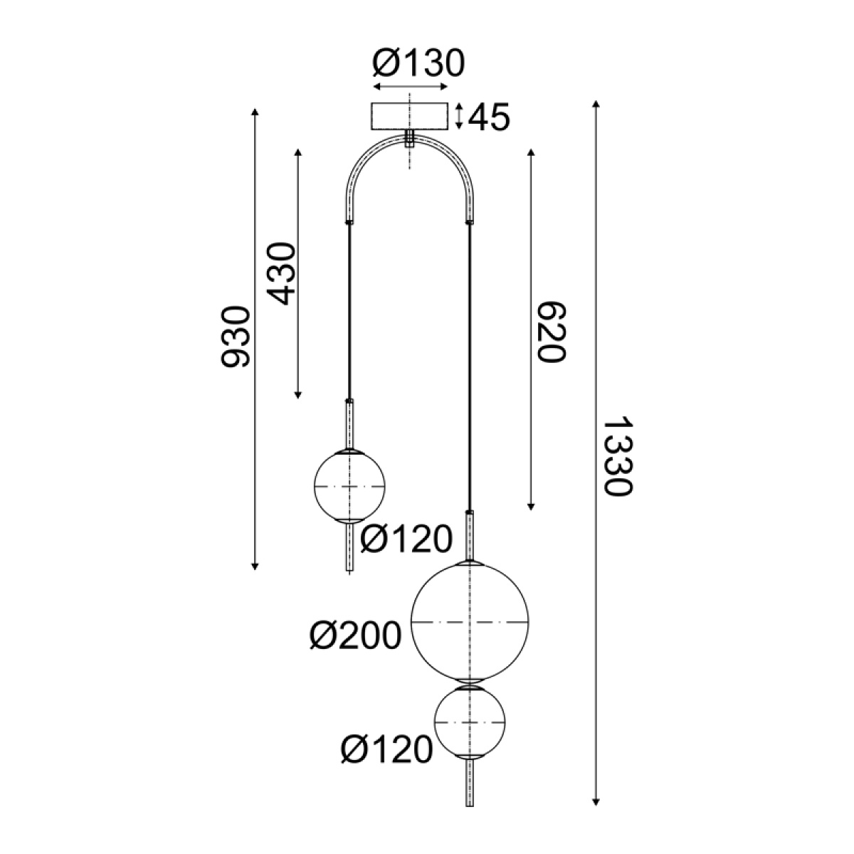 ACA ΚΡΕΜΑΣΤΟ Φ/Σ LED 15W 3000K 1500LM AMELIA ΜΑΥΡΟ ΜΕΤ/ΚΟ+ΛΕΥΚΟ ΓΥΑΛΙ D37XH130CM - Image 3