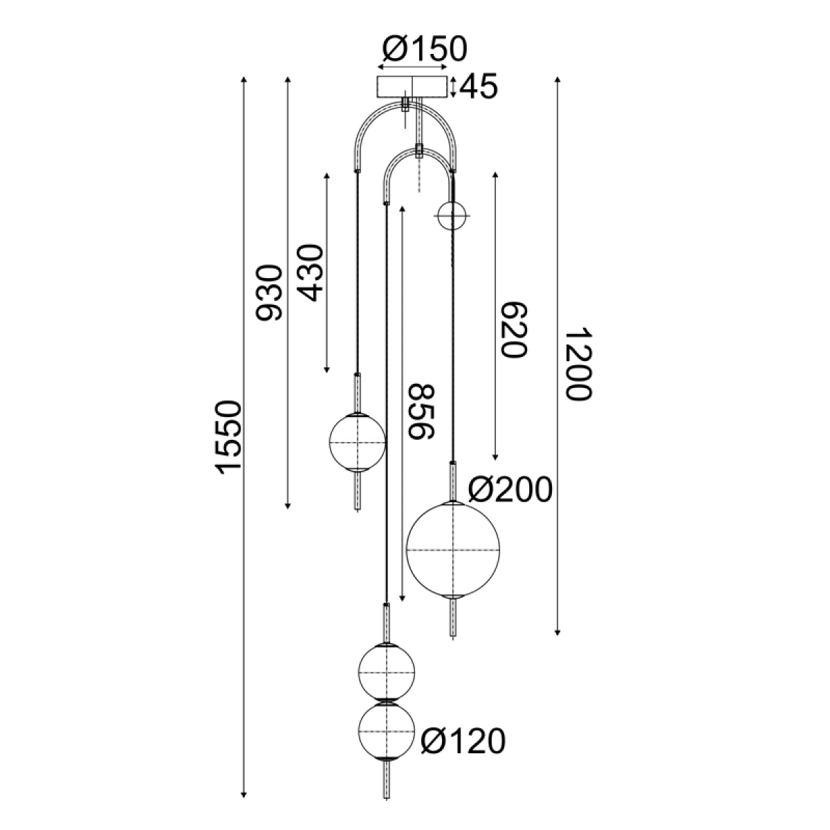ACA ΚΡΕΜΑΣΤΟ Φ/Σ LED 19W 3000K 1950LM AMELIA ΜΑΥΡΟ ΜΕΤ/ΚΟ+ΛΕΥΚΟ ΓΥΑΛΙ D37XH150CM - Image 2