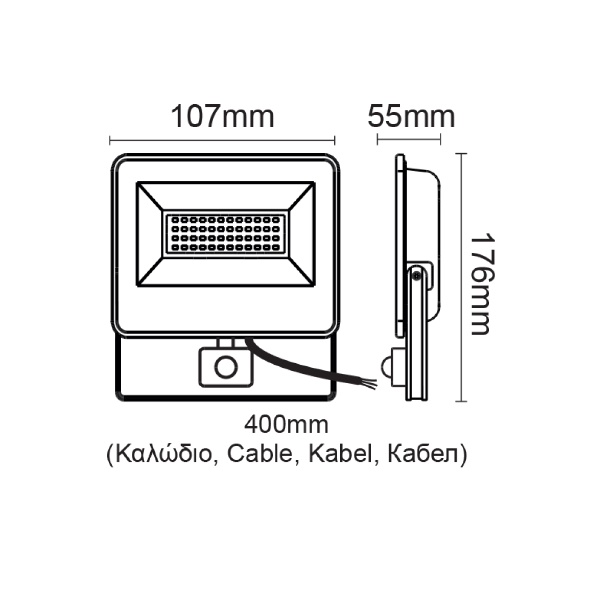 ACA BLACK SENSOR LED SMD FLOOD LUMINAIRE IP66 20W 4000K 2070Lm 230V AC RA80 - Image 2