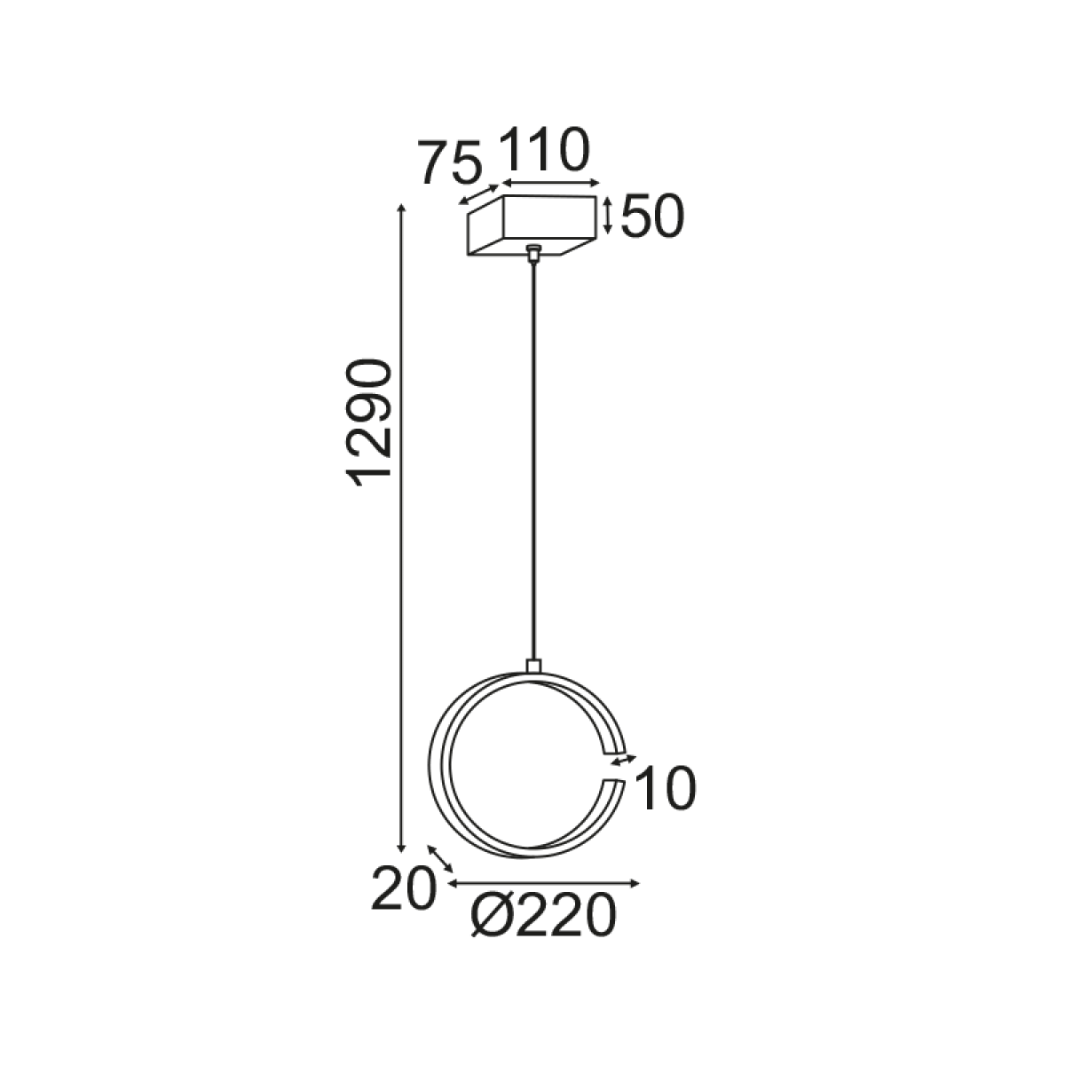 ACA ΚΡΕΜΑΣΤΟ Φ/Σ LED 8W 3000K 750LM ΜΑΥΡΟ ΜΕΤΑΛΛΙΚΟ 22X11XH129CM EUCLID3 - Image 2