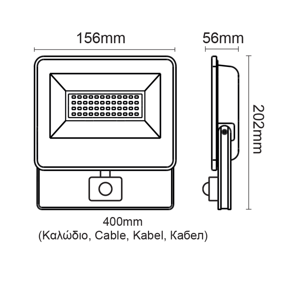 ACA BLACK SENSOR LED SMD FLOOD LUMINAIRE IP66 30W 4000K 3100Lm 230V AC RA80 - Image 2
