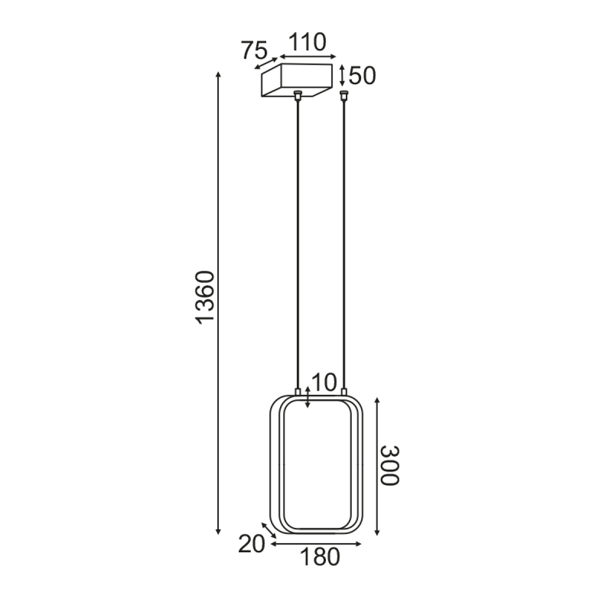 ACA ΚΡΕΜΑΣΤΟ Φ/Σ LED 11W 3000K 1044LM ΛΕΥΚΟ ΜΕΤΑΛΛΙΚΟ 18X11XH136CM SYMETRIA - Image 2