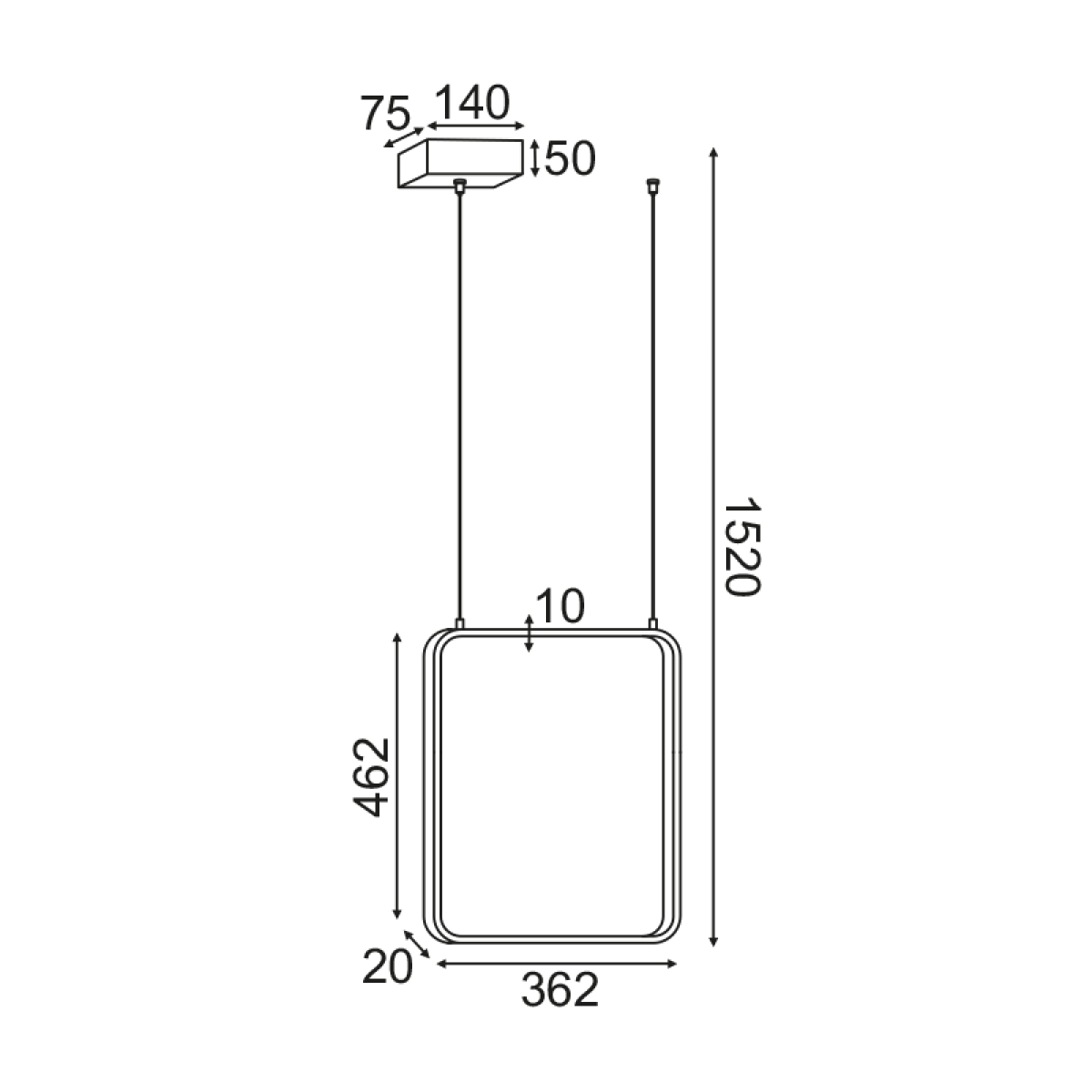 ACA ΚΡΕΜΑΣΤΟ Φ/Σ LED 19W 3000K 1820LM ΜΑΥΡΟ ΜΕΤΑΛΛΙΚΟ 36X14XH1520CM SYMETRIA - Image 2