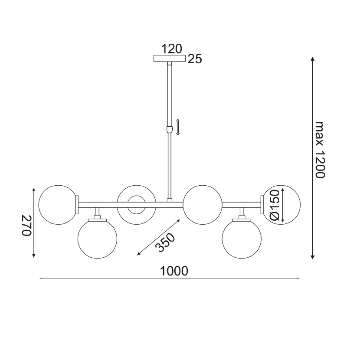 ACA ΚΡΕΜΑΣΤΟ Φ/Σ 6ΧΕ27 ΜΕΤΑΛΛΙΚΟ+ΟΠΑΛ ΓΥΑΛΙ 100X30XH100CM THETIS - Image 2