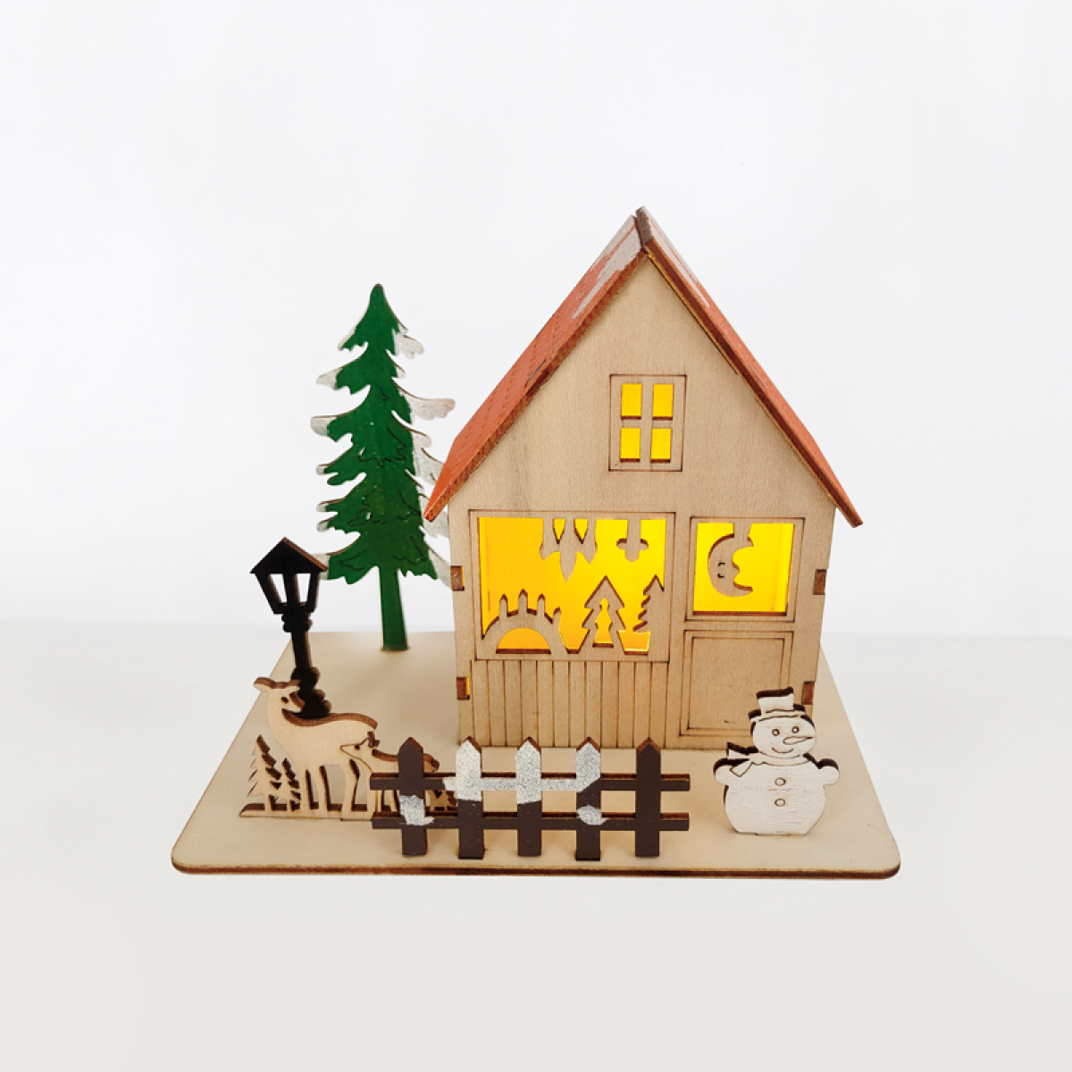 ACA  "WOODEN XMAS HOUSE", 1 MINI LED ΛΑΜΠ. ΜΠΑΤ. (3xLR44), WW,IP20, 16X10X13CM