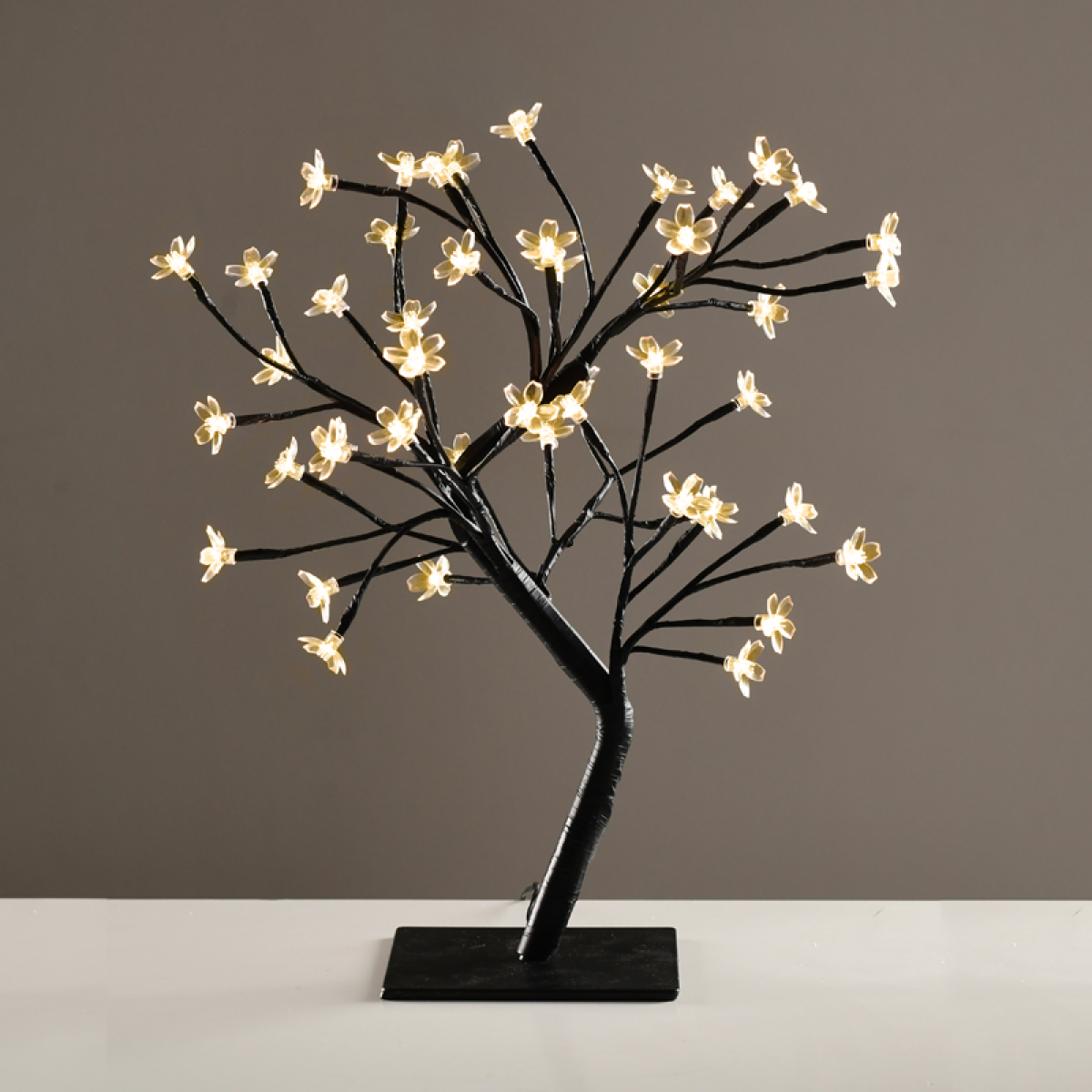 ACA  "TREE WITH FLOWERS OF SILICONE"  36LED ΛΑΜΠΑΚ ΜΕ ΑΝΤΑΠΤΟΡΑ(24V DC)ΘΕΡΜΟ ΛΕΥΚΟ IP20 45cm 3m ΜΑΥΡΟ