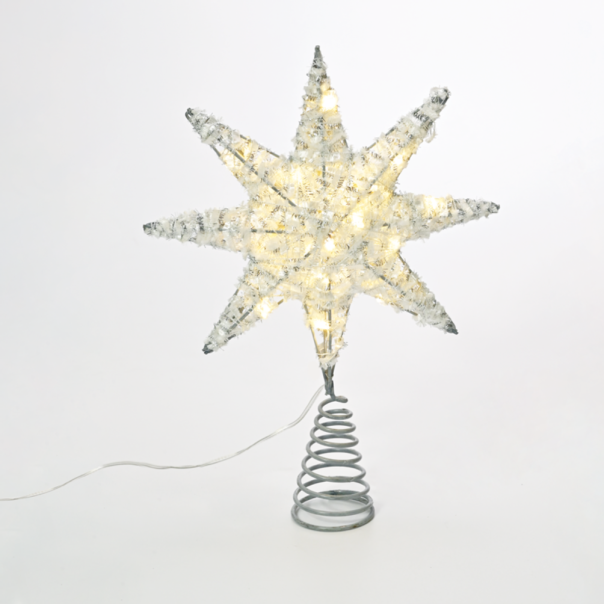 ACA  "SILVER TINSEL THREAD STAR 1" 20 MINI WW LED ΛΑΜΠ. ΜΠΑΤ. 3ΧΑΑ,IP20 28x5x20cm