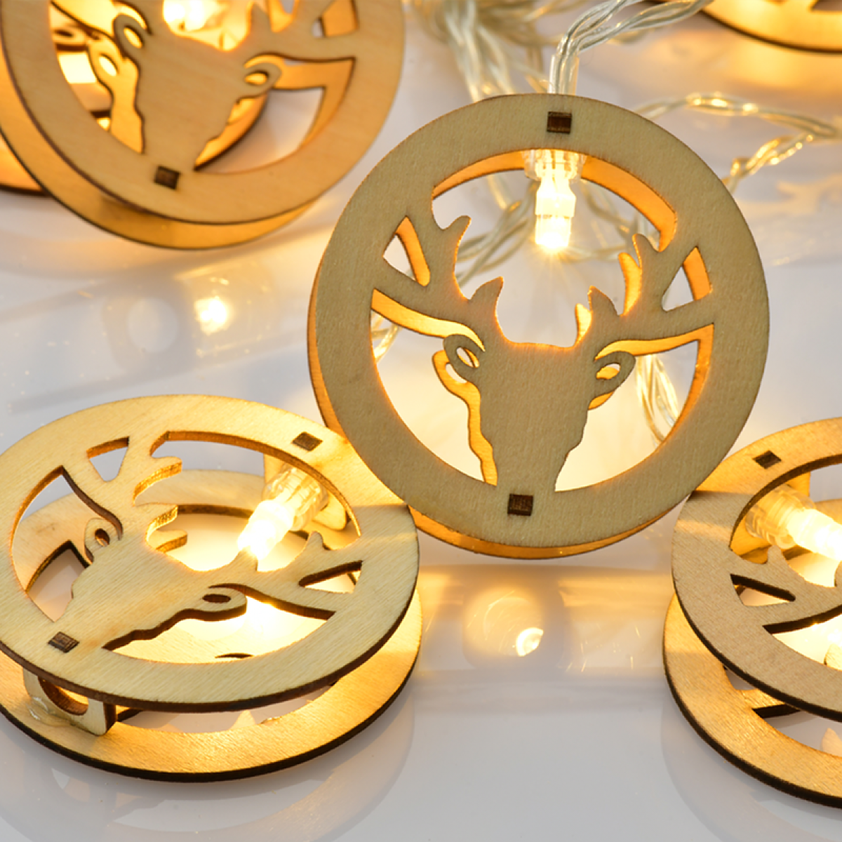 ACA  ΥΠΟ ΚΑΤΑΡΓ "WOODEN CHRISTMAS MOTIFS" ΚΕΦΑΛΙ ΕΛΑΦΙΟΥ 10 LED ΛΑΜΠΑΚ ΣΕΙΡΑ ΜΠΑΤ(3xAA) & TIMER