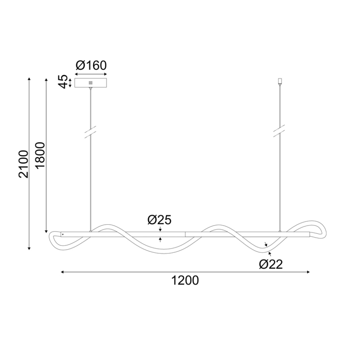 ACA ΚΡΕΜΑΣΤΟ Φ/Σ LED 36W 3000K 2000LM KYMA ΜΑΥΡΟ ΜΕΤ/ΚΟ IP20 120Χ6XΗ215CM - Image 2