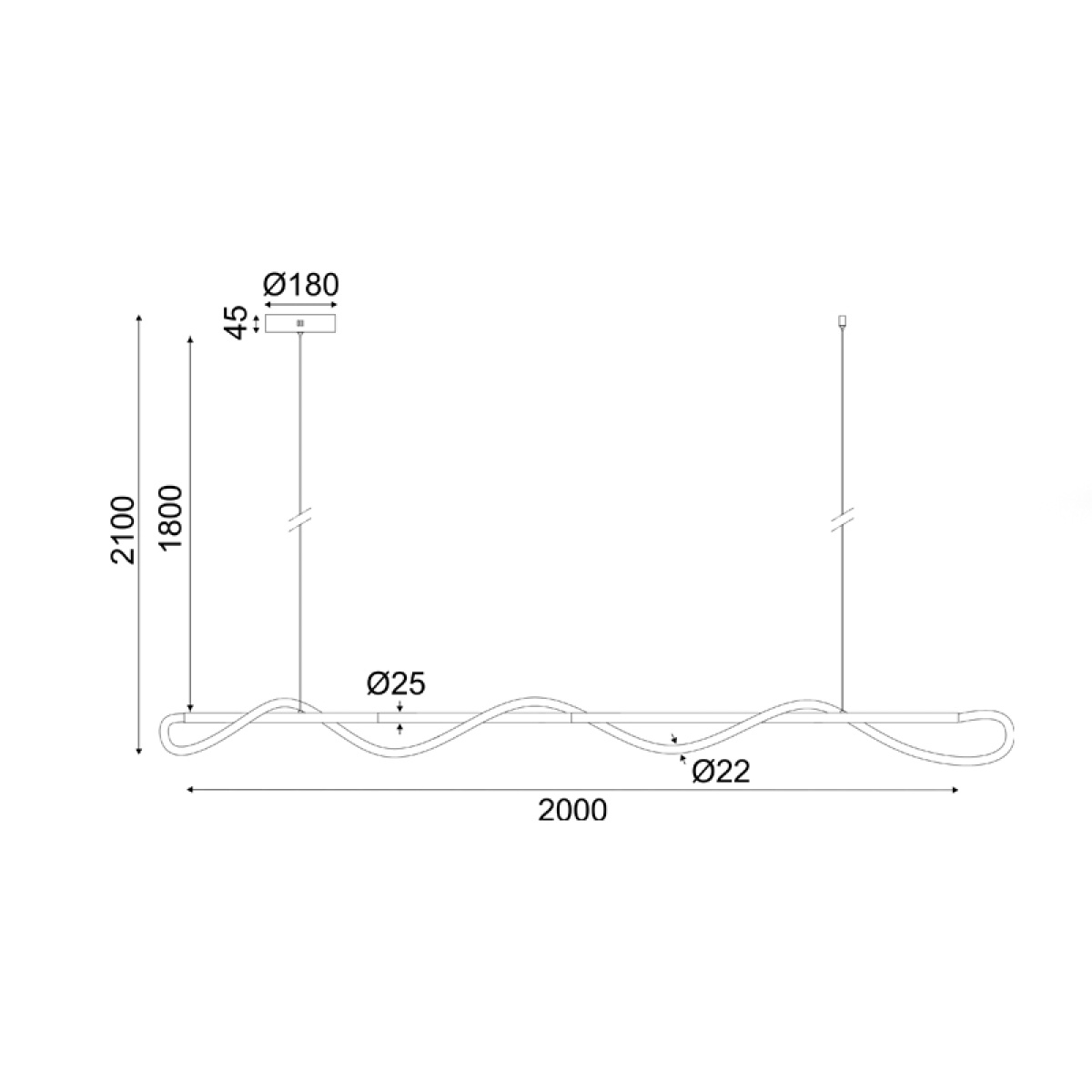 ACA ΚΡΕΜΑΣΤΟ Φ/Σ LED 60W 3000K 3300LM KYMA ΜΑΥΡΟ ΜΕΤ/ΚΟ IP20 190Χ6XΗ215CM - Image 3