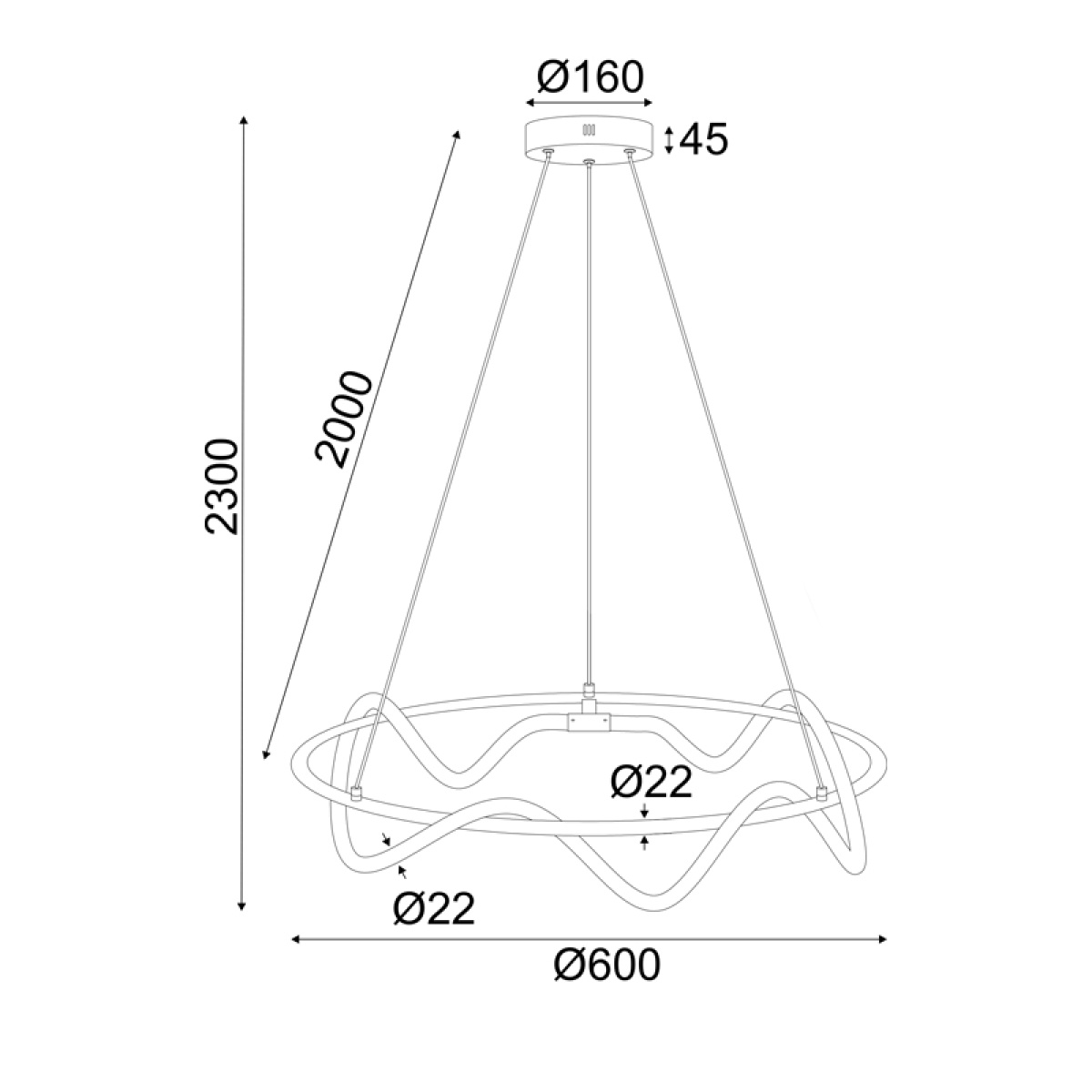 ACA ΚΡΕΜΑΣΤΟ Φ/Σ LED 36W 3000K 2100LM KYMA ΜΑΥΡΟ ΜΕΤ/ΚΟ IP20 D60XH230CM - Image 2