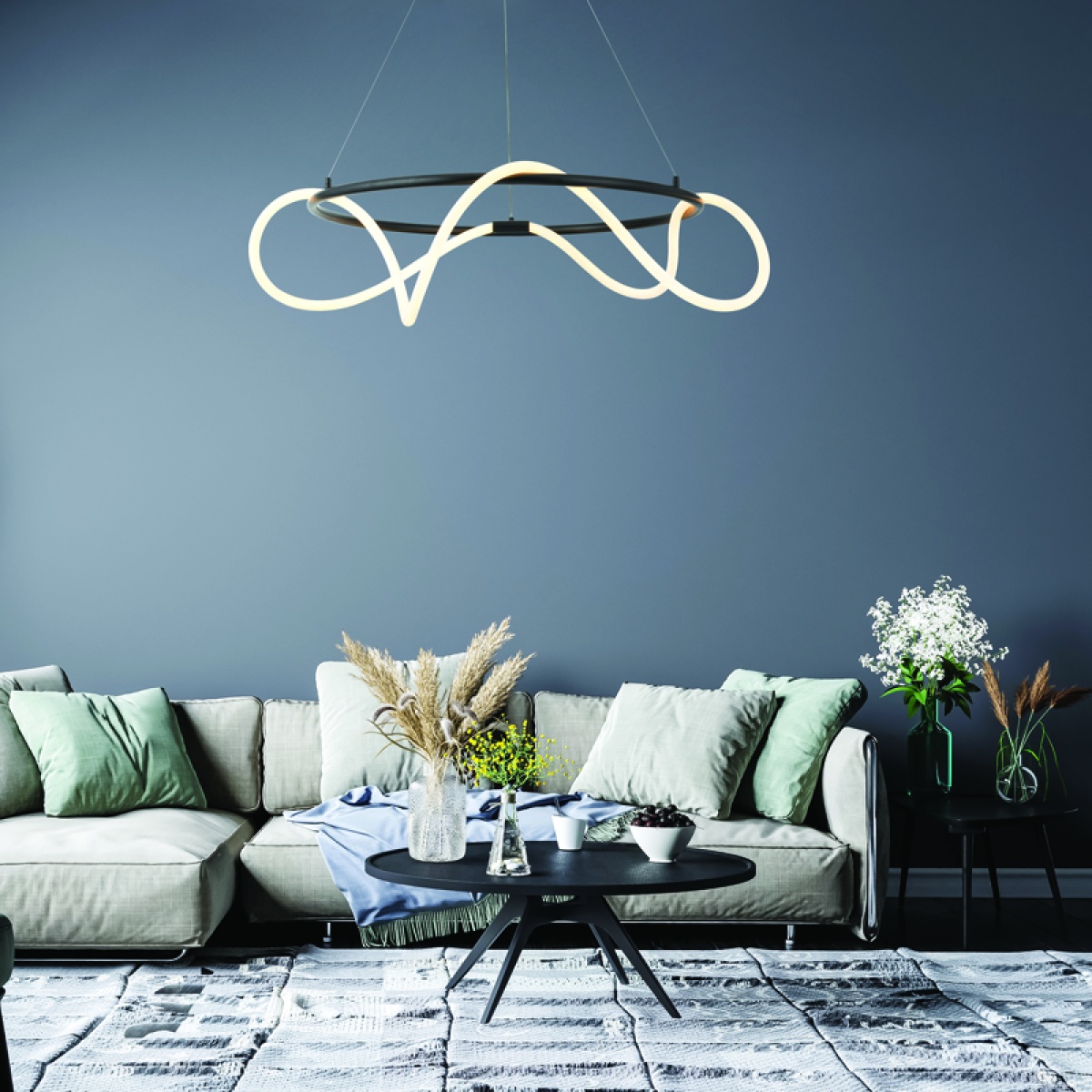 ACA ΚΡΕΜΑΣΤΟ Φ/Σ LED 60W 3000K 3400LM KYMA ΜΑΥΡΟ ΜΕΤ/ΚΟ IP20 D80XH230CM - Image 2