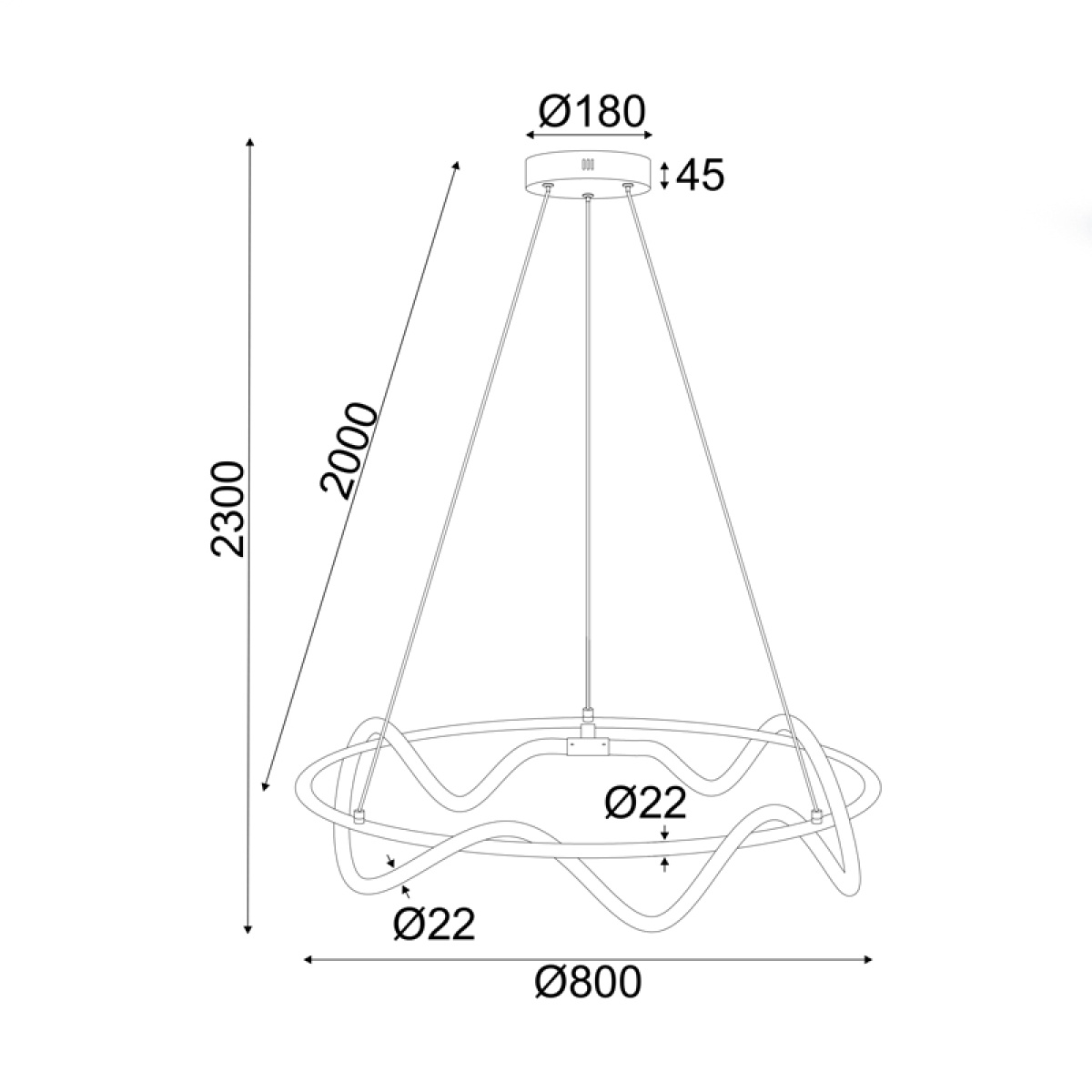 ACA ΚΡΕΜΑΣΤΟ Φ/Σ LED 60W 3000K 3400LM KYMA ΜΑΥΡΟ ΜΕΤ/ΚΟ IP20 D80XH230CM - Image 3