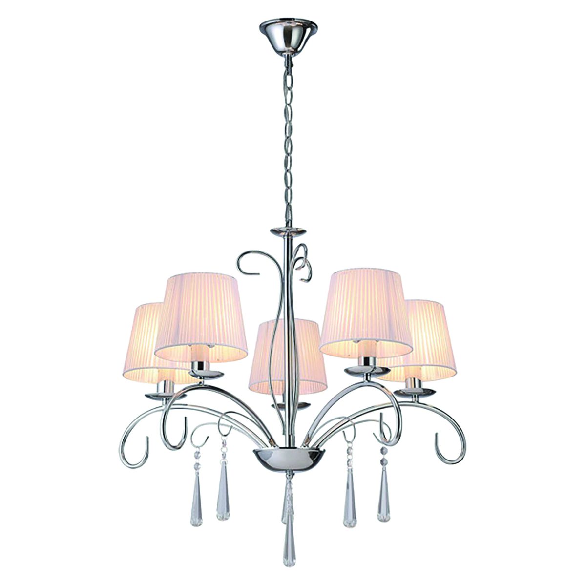 Home Lighting KQ 9007-5 FLAREN NICKEL PENDANT CRYSTALS & WHITE SHADES 1Ζ2