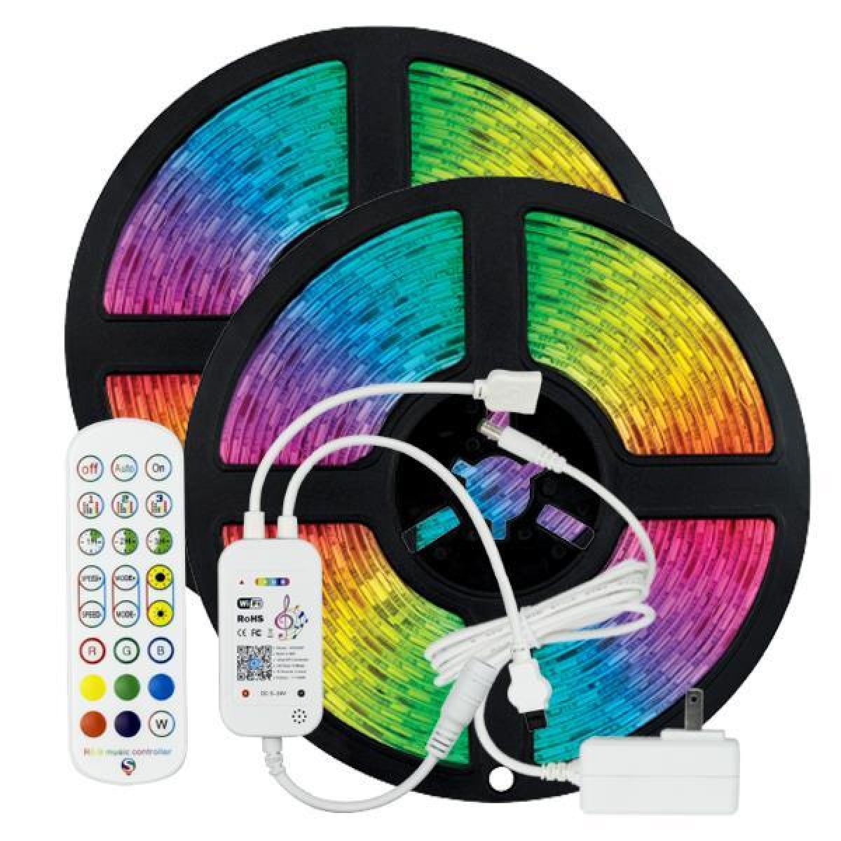 Eurolamp ΤΑΙΝΙΑ LED KIT 2 Χ 5 ΜΕΤΡΩΝ RGB 12V + DRIVER + Wifi CONTROLLER ΜΕ ΜΟΥΣΙΚΗ IP20