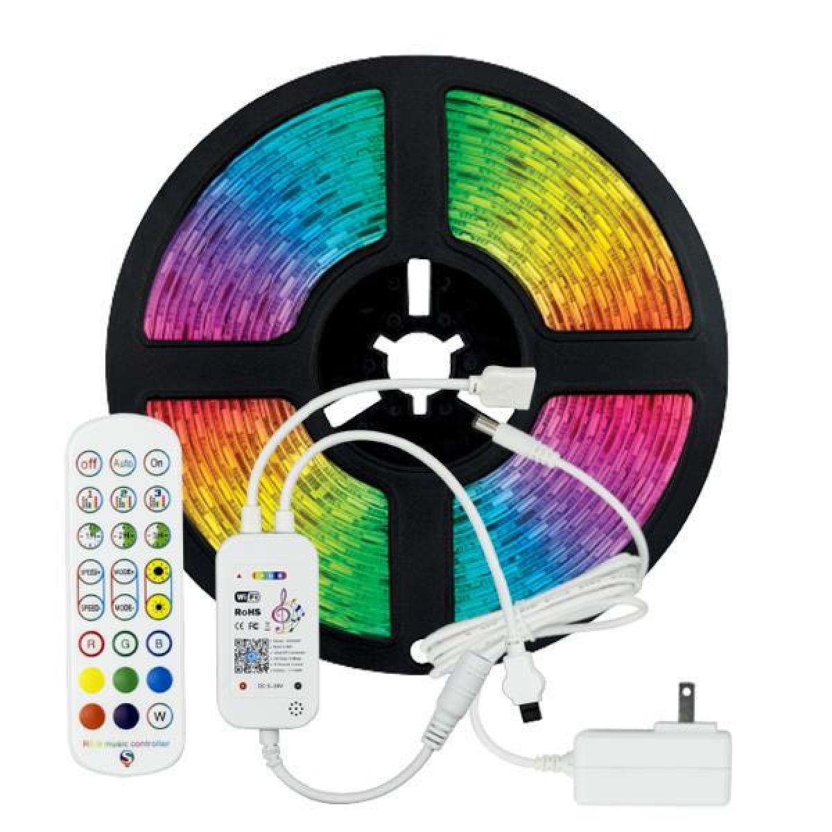 Eurolamp ΤΑΙΝΙΑ LED KIT 5 ΜΕΤΡΩΝ RGB 12V + DRIVER + Wifi CONTROLLER ΜΕ ΜΟΥΣΙΚΗ IP20