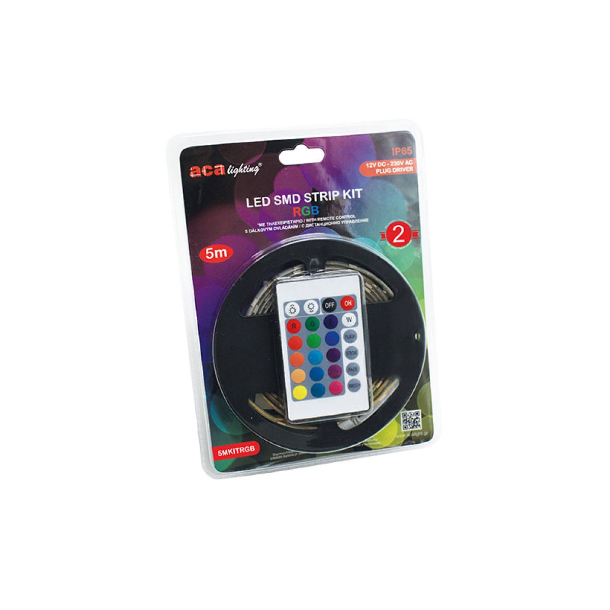 ACA LED SMD STRIP KIT 5M IP65 RGB WITH REMOTE CONTROL & 12V DC PLUG DRIVER