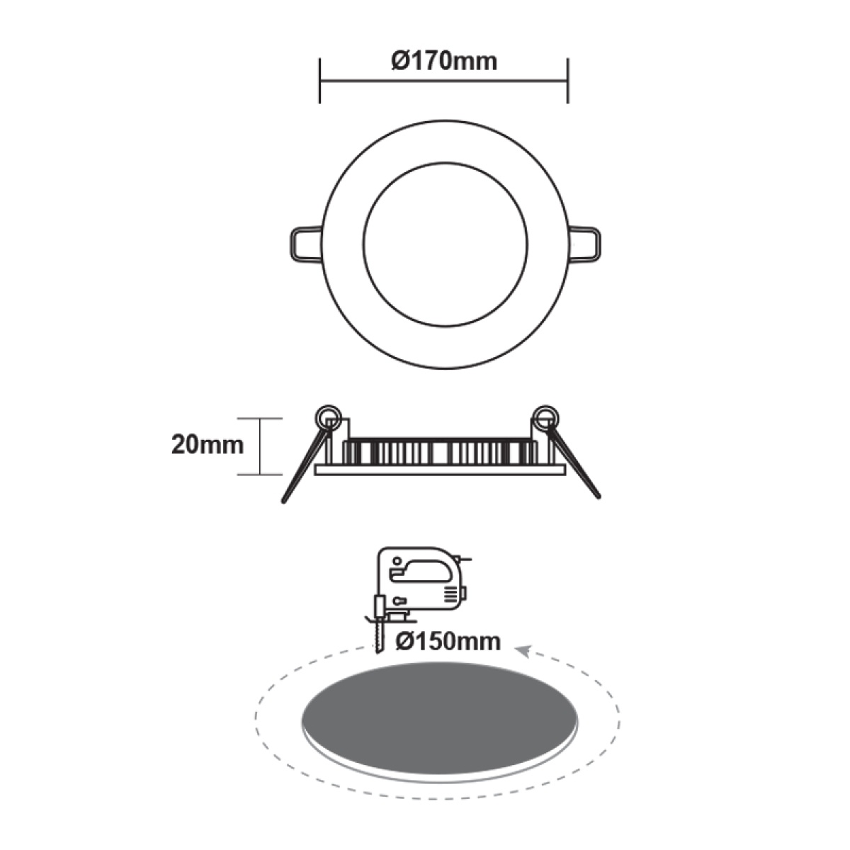 ACA ΛΕΥΚΟ ΣΤΡΟΓΓΥΛΟ LED ΠΑΝΕΛ ΧΩΝΕΥΤΟ 12W 3000K 1040Lm Φ170mm 230V AC Ra80 - Image 2