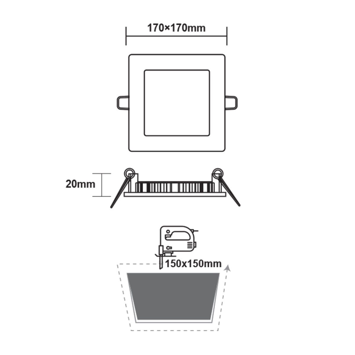 ACA ΛΕΥΚΟ ΤΕΤΡΑΓΩΝΟ LED ΠΑΝΕΛ ΧΩΝΕΥΤΟ 12W 4000K 1100Lm 170x170mm 230V Ra80 - Image 2