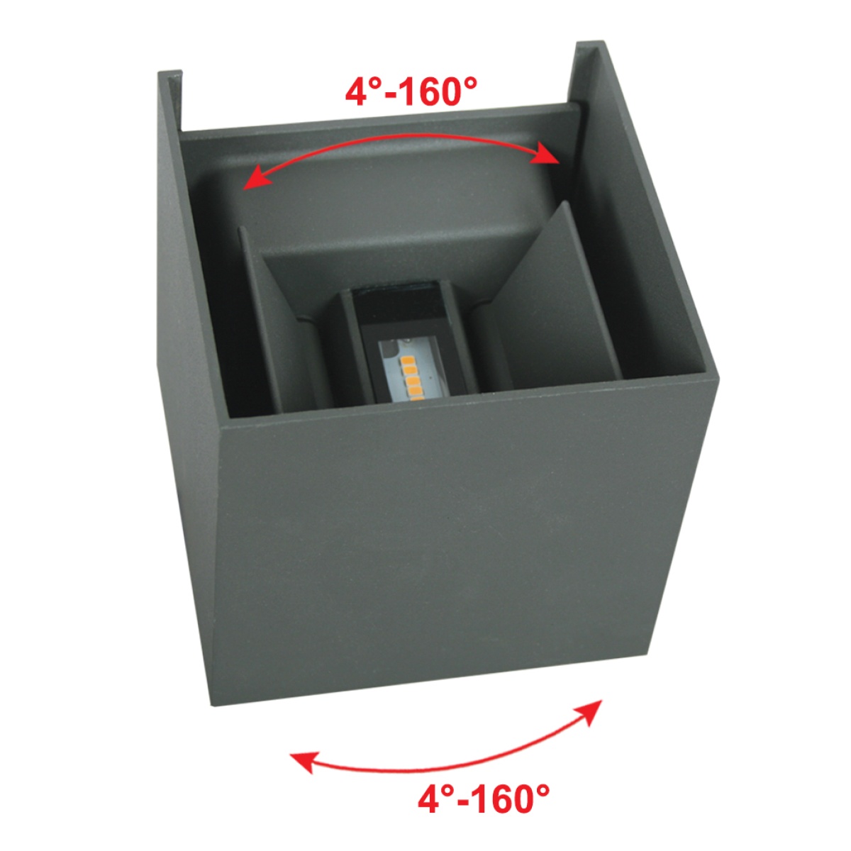 GK Επίτοιχο Στεγανό Φωτιστικό Box Ανθρακί IP44 2x4W 3000K 780lm 4-160⁰
