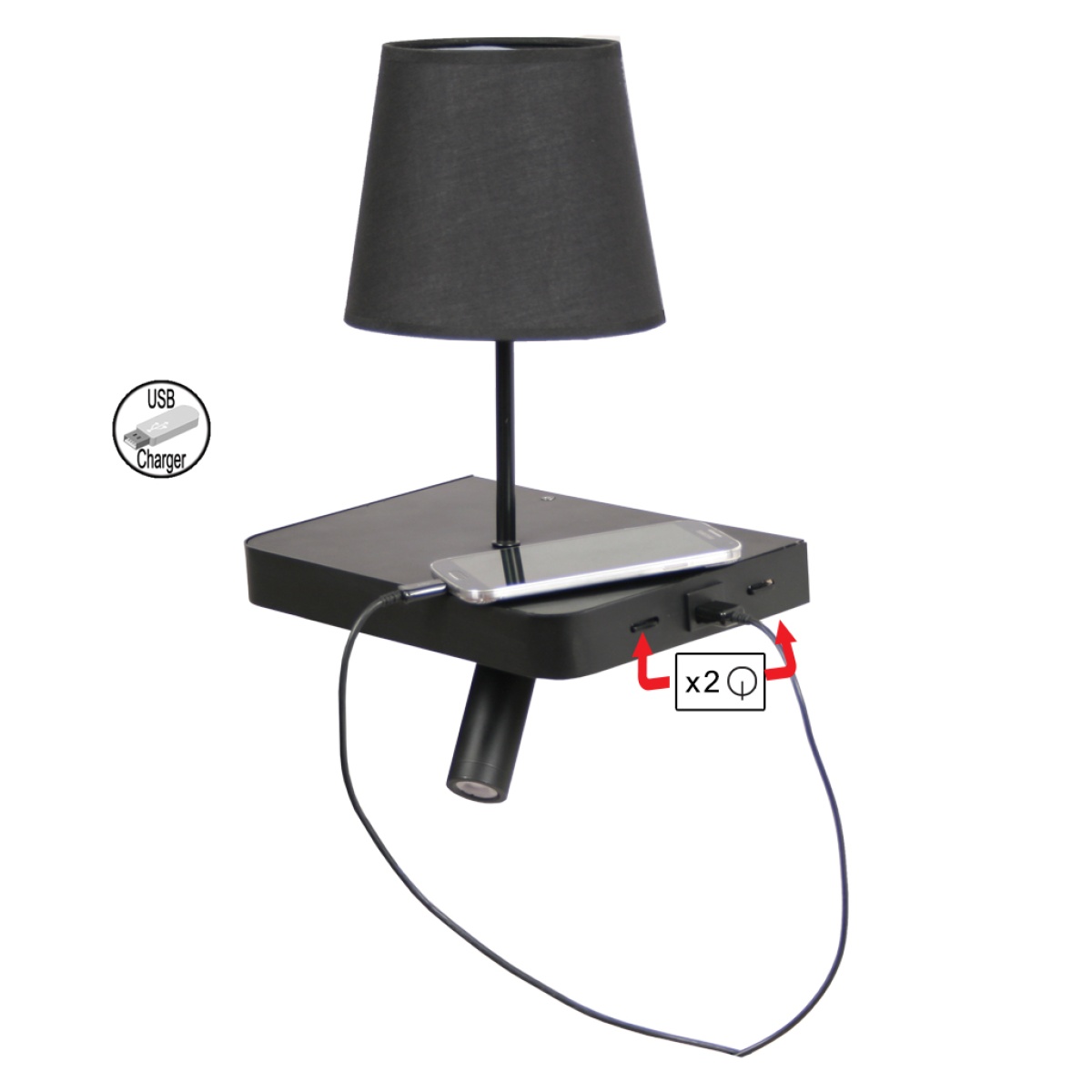 GK Φωτιστικό Bali E14 + LED 3W 3000K 30° με USB Μαύρο - Image 3